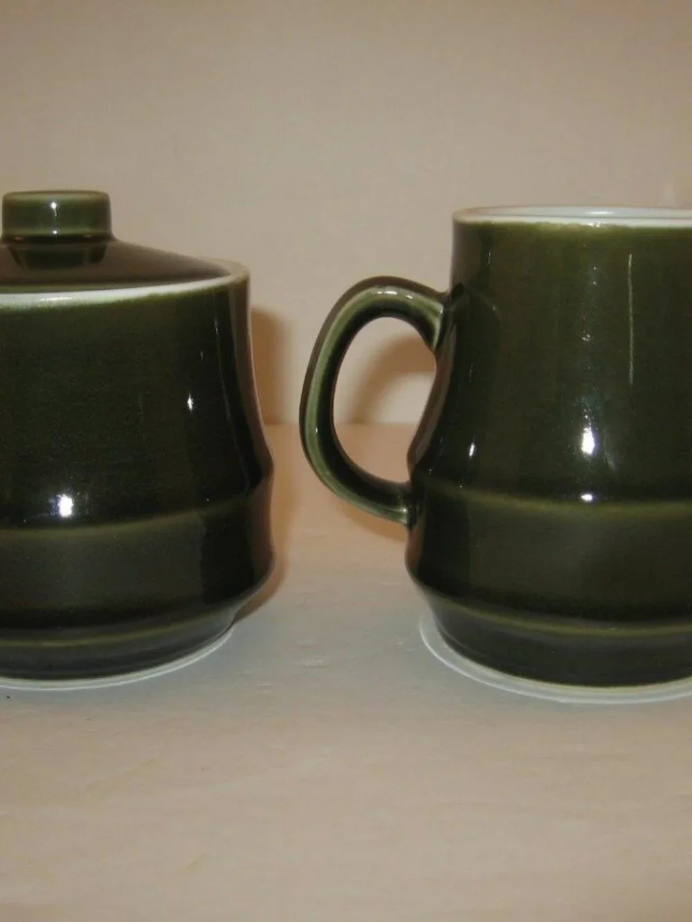 Vintage Stoneware Creamer & Sugar Forest Green